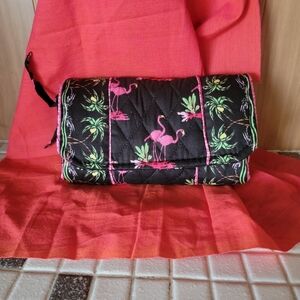 Black Quilted Flamingo Clutch - Pink Accents